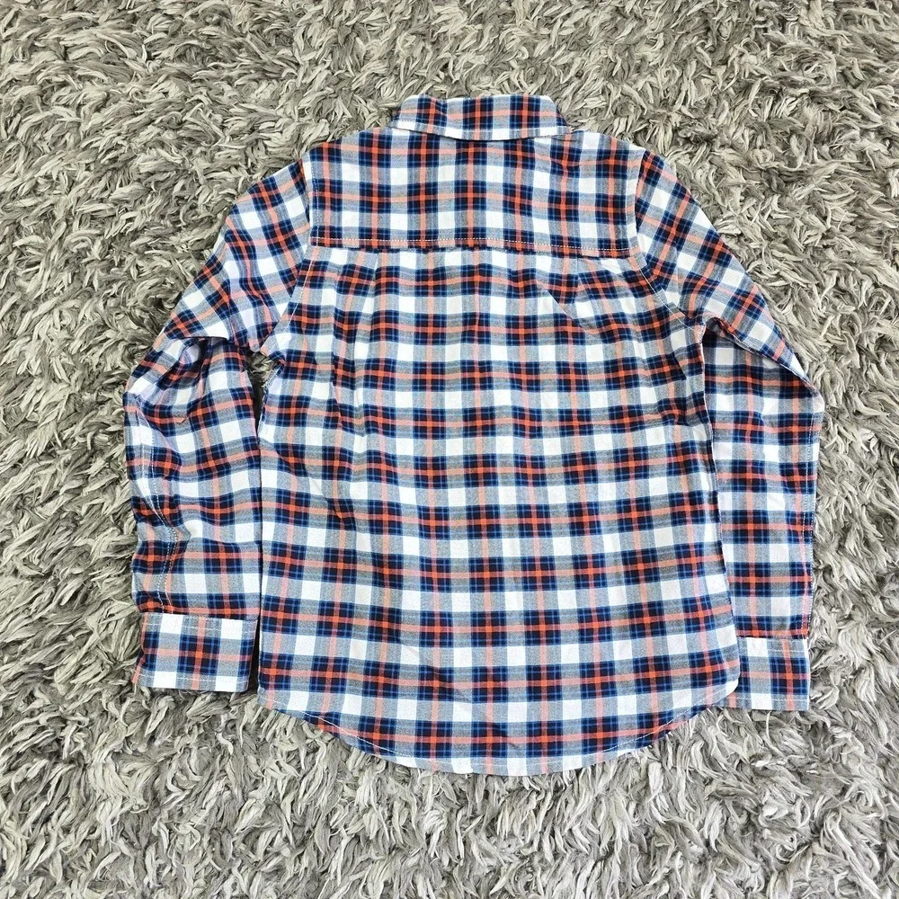 The Childrens Place Boys Blue Orange Plaid Button Down Shirt Size S 5/6 NWT